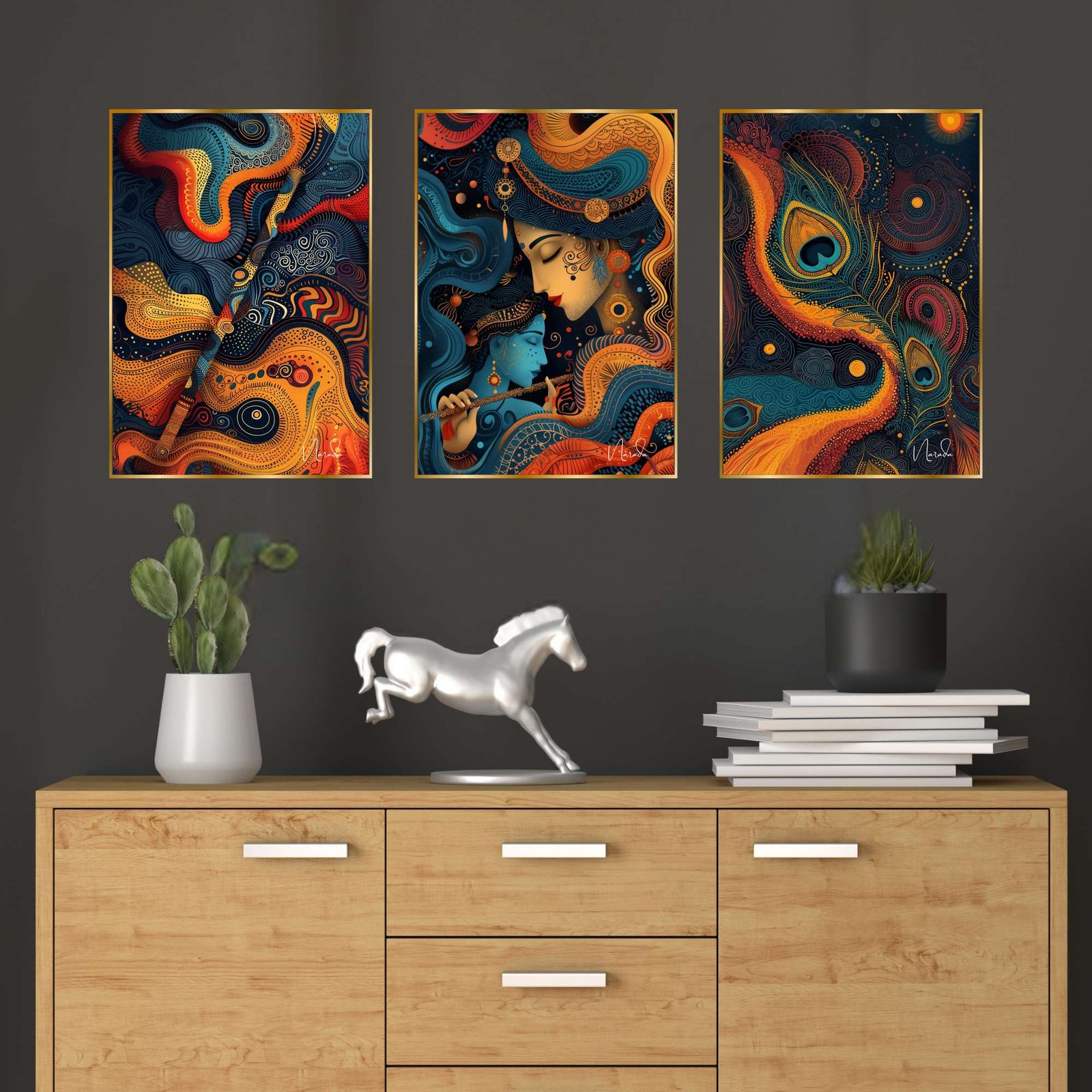 Set of Three Wall Paintings for Wall Dacoration Golden Framed Wall Paintings for Living Room & Bedroom Wall Art for Home Decoration & Office Wall Décor (18x12 inch CH-GD3-3)